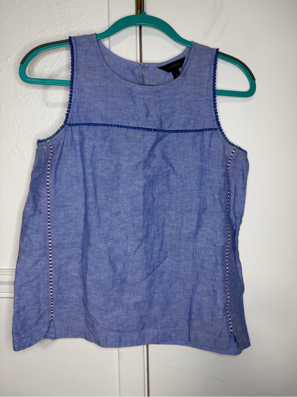 J. Crew Periwinkle Chambray Sleeveless Tank with Trim size 4